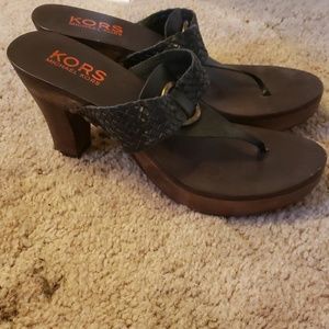 Michael Kors wooden vintage Leather Sandals Clogs